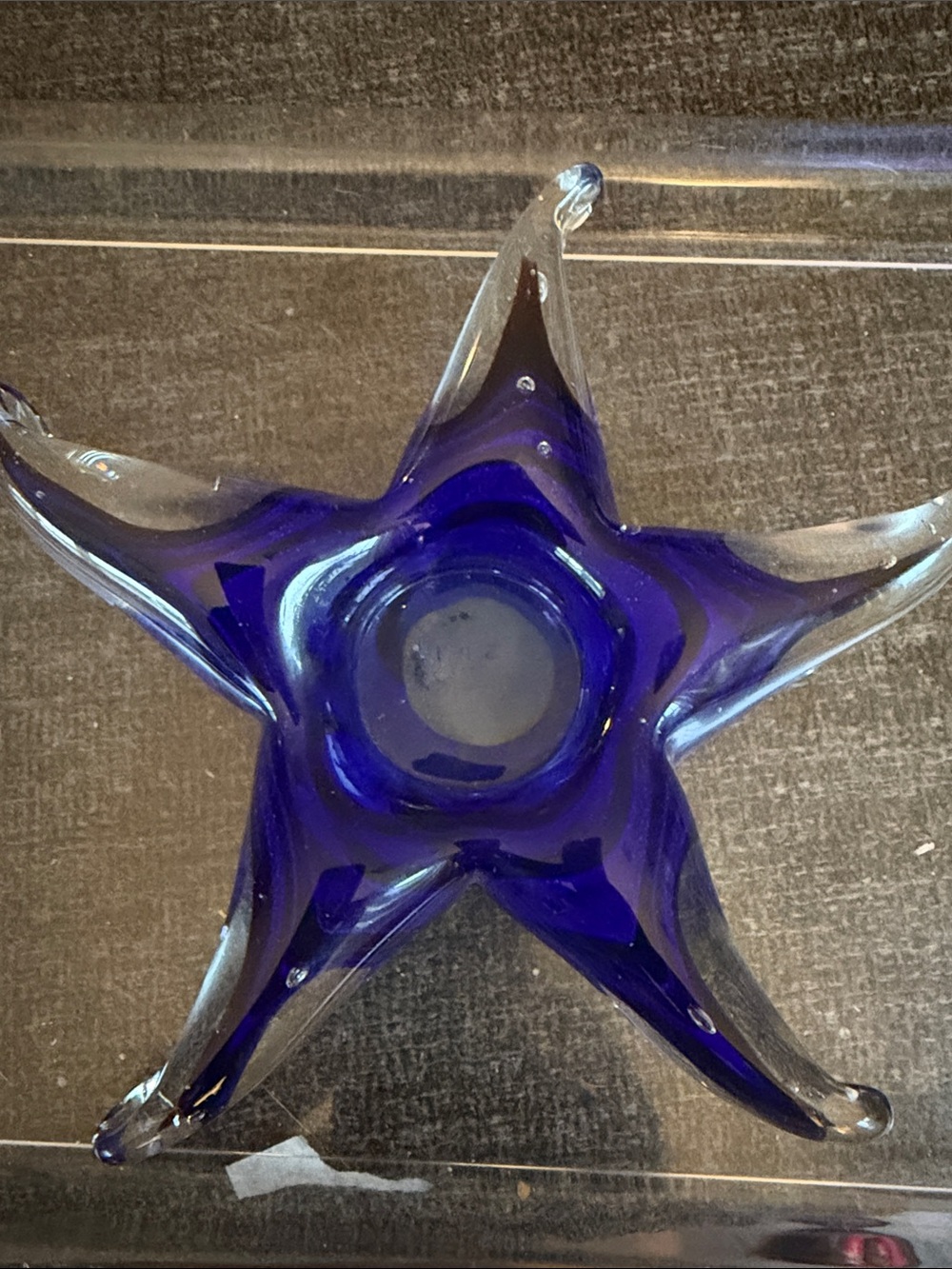 Vintage Hand-Blown Art Glass Starfish Tealight Candle Holder